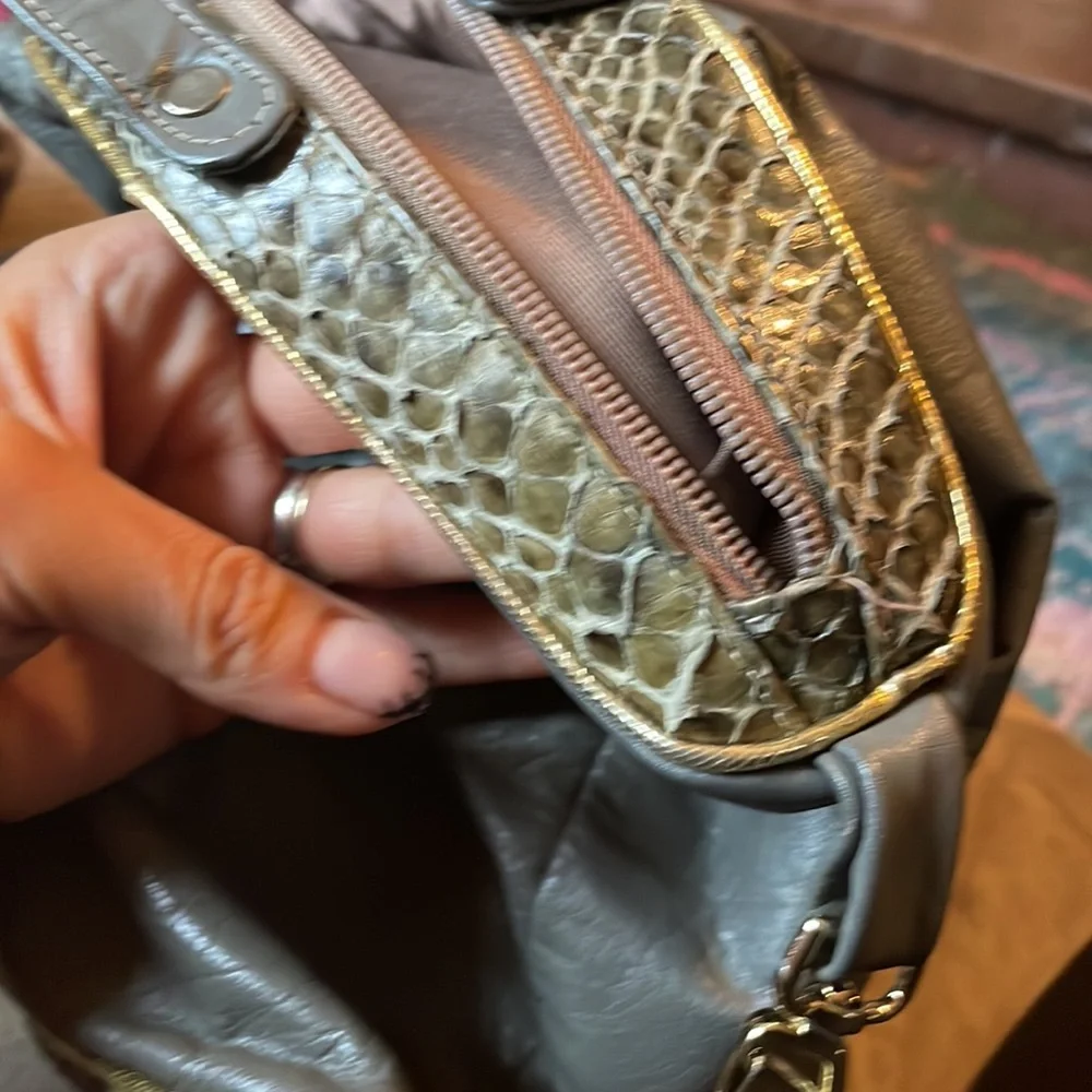 Vintage XL Grey Snakeskin Hobo Bag